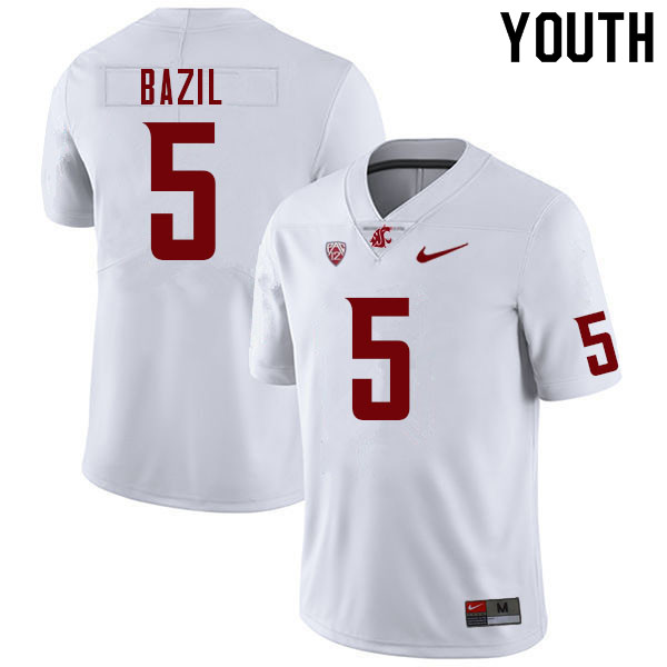 Youth #5 Jouvensly Bazil Washington State Cougars College Football Jerseys Sale-White - Click Image to Close
